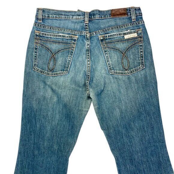 Calvin Klein Bootcut Jeans Womens 8 Blue Med Washed Distressed Flare Leg Denim - Picture 6 of 15